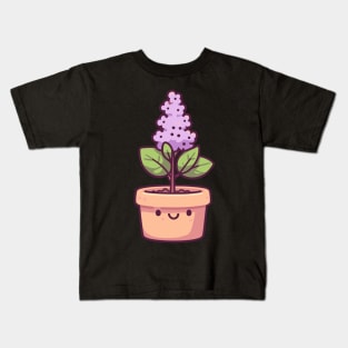 Cute Purple Blossom Flower in a Pot | Kawaii Style Plant | Kawaii Houseplant Kids T-Shirt